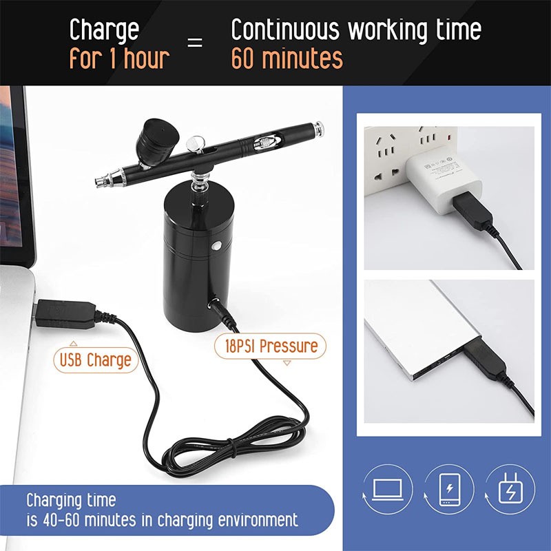 Barber Tattoos Airbrush Kit Portable USB Rechargeable Hair Nail Paint Makeup Spray Gun Cordless Compressor Airbrush(pic3)