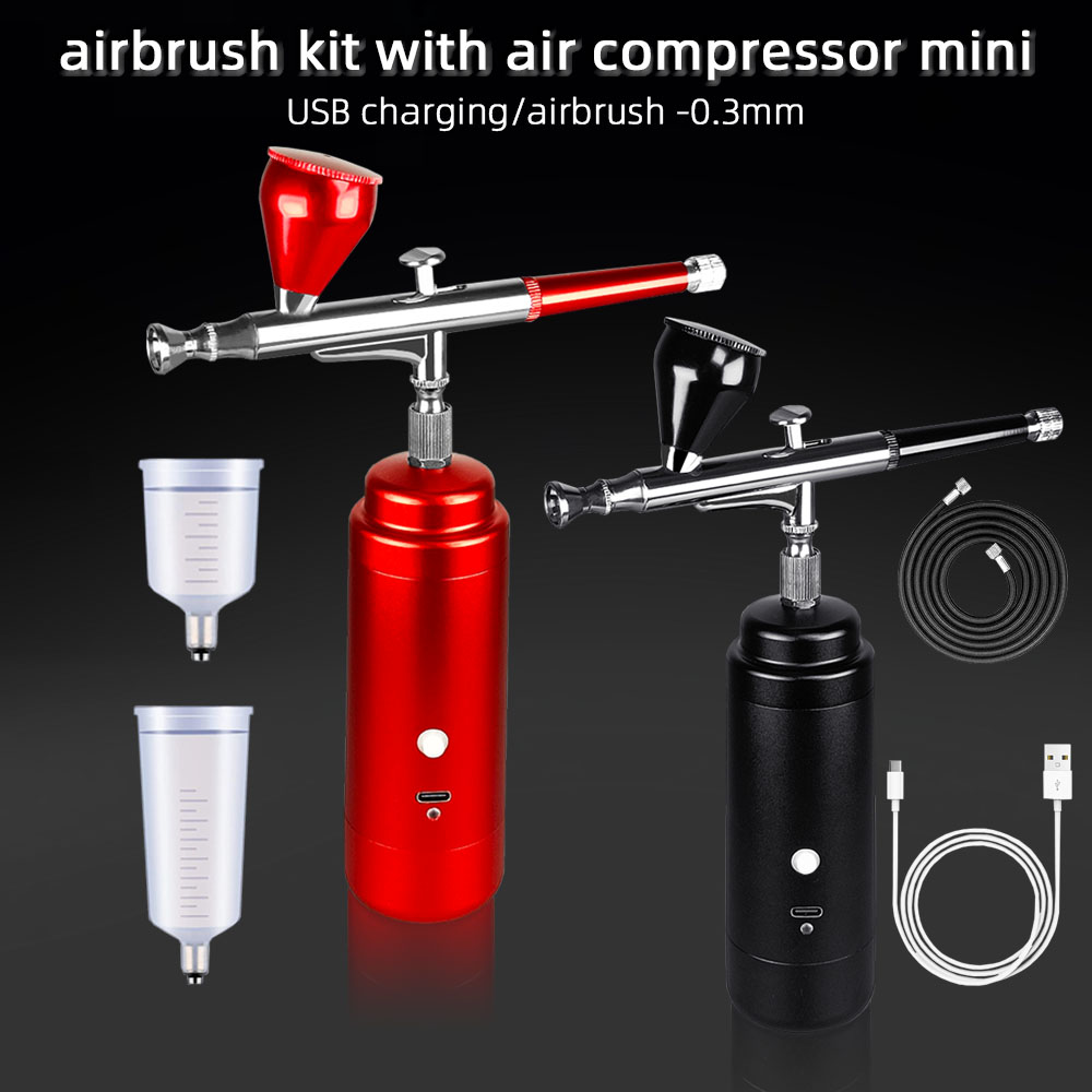 Airbrush Kit with Compressor, Portable Cordless Air Brush Gun Set for Painting 30PSI Gravity with Dual Action Mini Airbrush