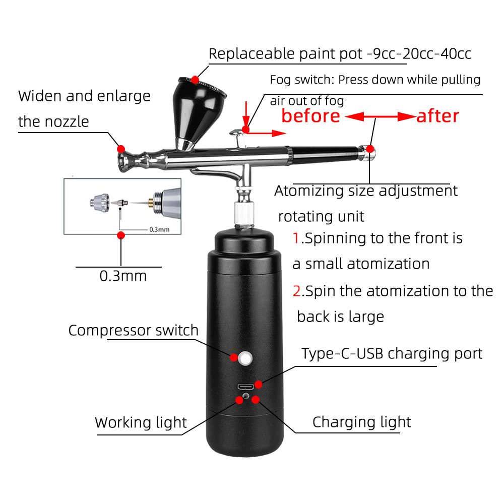 Diy Renewable 36PSI Air Brush Gun Cake Barber Nail Art Portable Handheld Cordless Airbrush Kit with Compressor