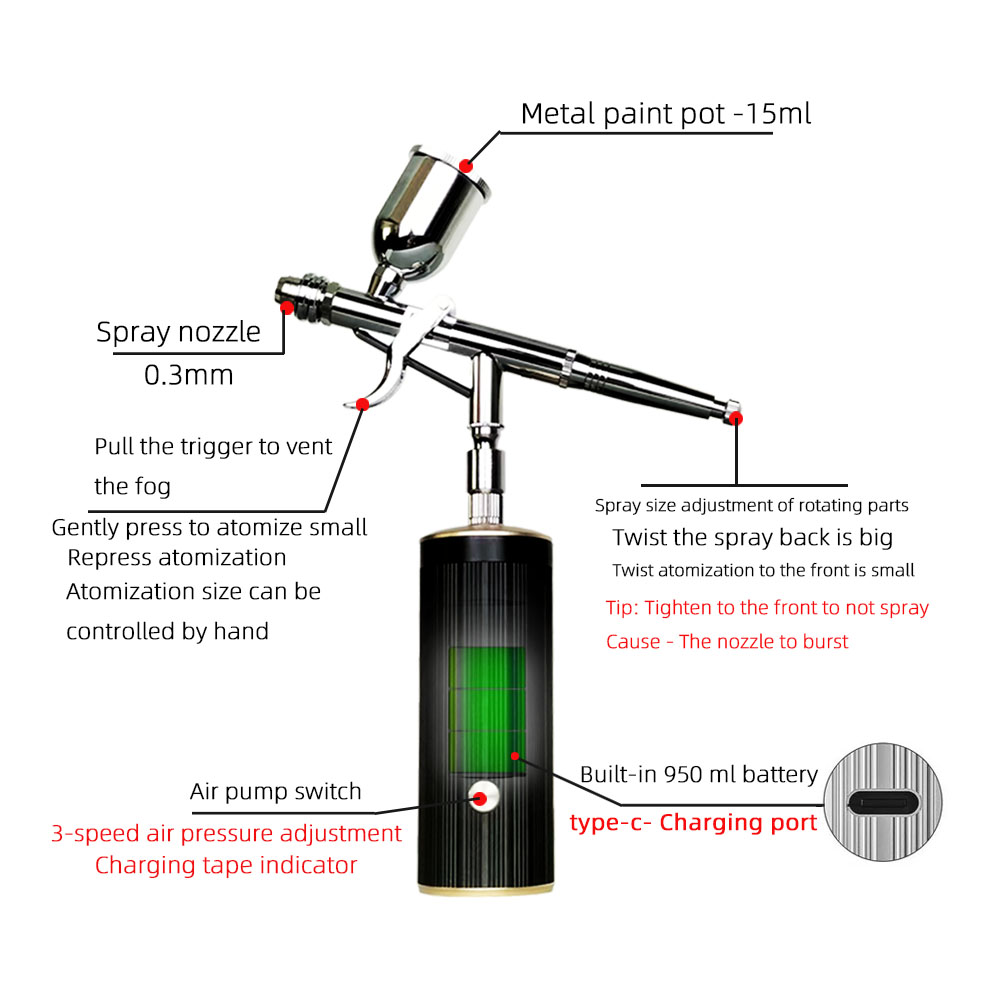 Portable Airbrush Compressor Kit for Nails Artistic Painting, Craft Model Hand Sprayer