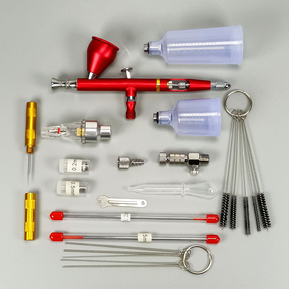 CLK130 Double Action Gun Kit 0.3mm Needle Nozzle with Wrench and Release Connector Adapter for Tattoo Nail Cakes