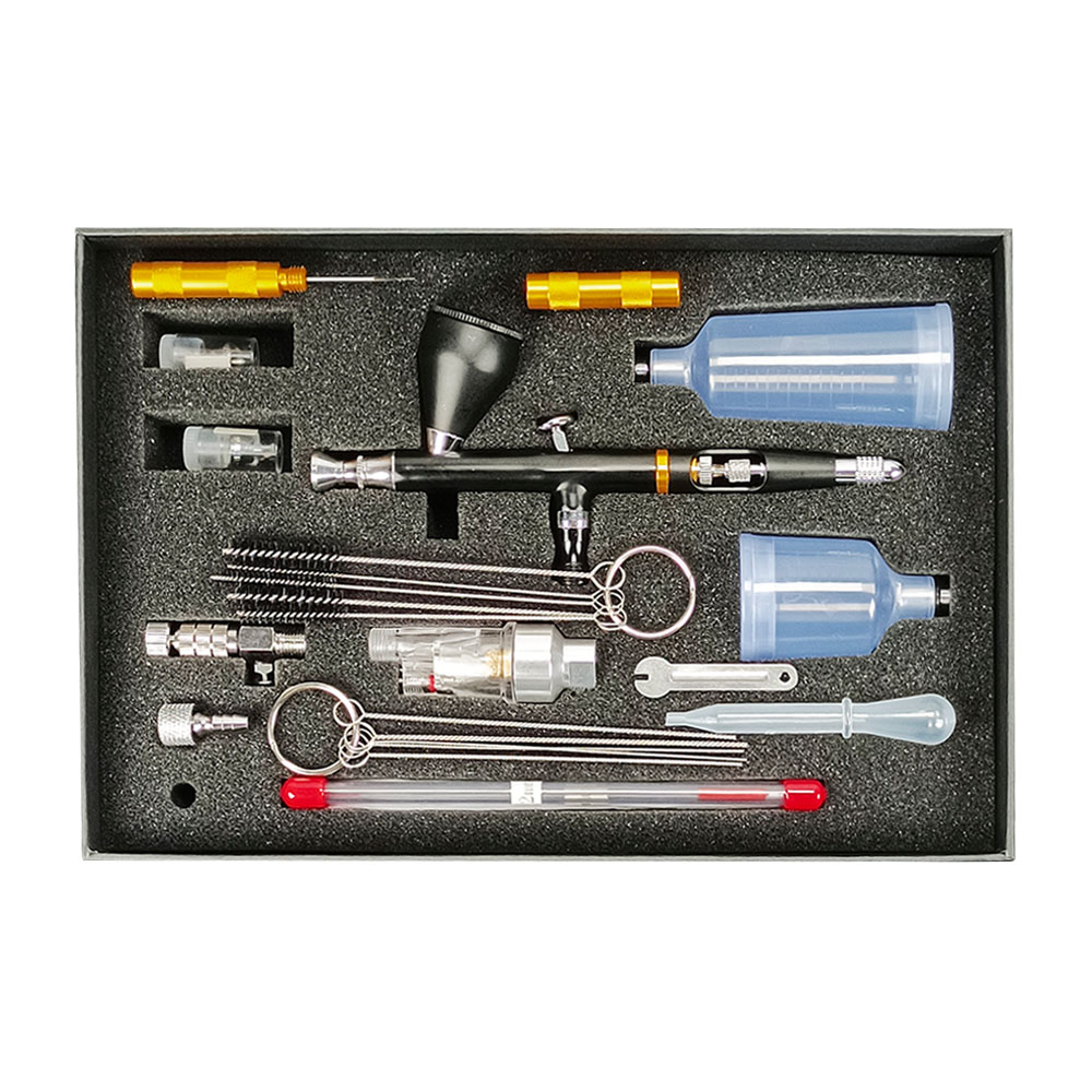 CLK130 Double Action Gun Kit 0.3mm Needle Nozzle with Wrench and Release Connector Adapter for Tattoo Nail Cakes