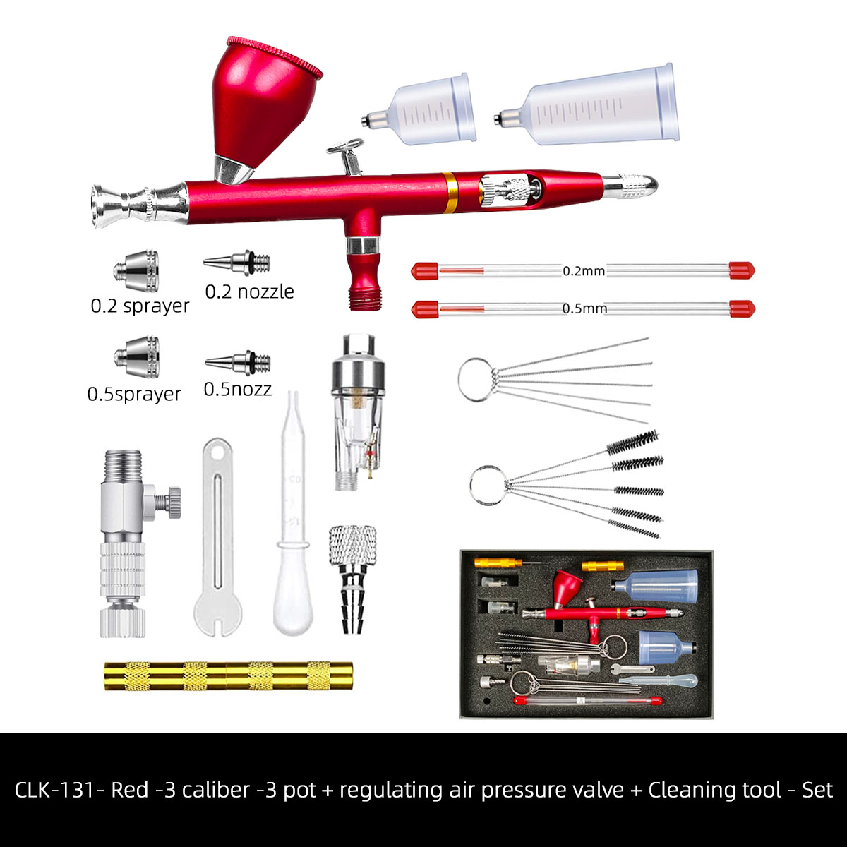 CLK130 Double Action Gun Kit 0.3mm Needle Nozzle with Wrench and Release Connector Adapter for Tattoo Nail Cakes