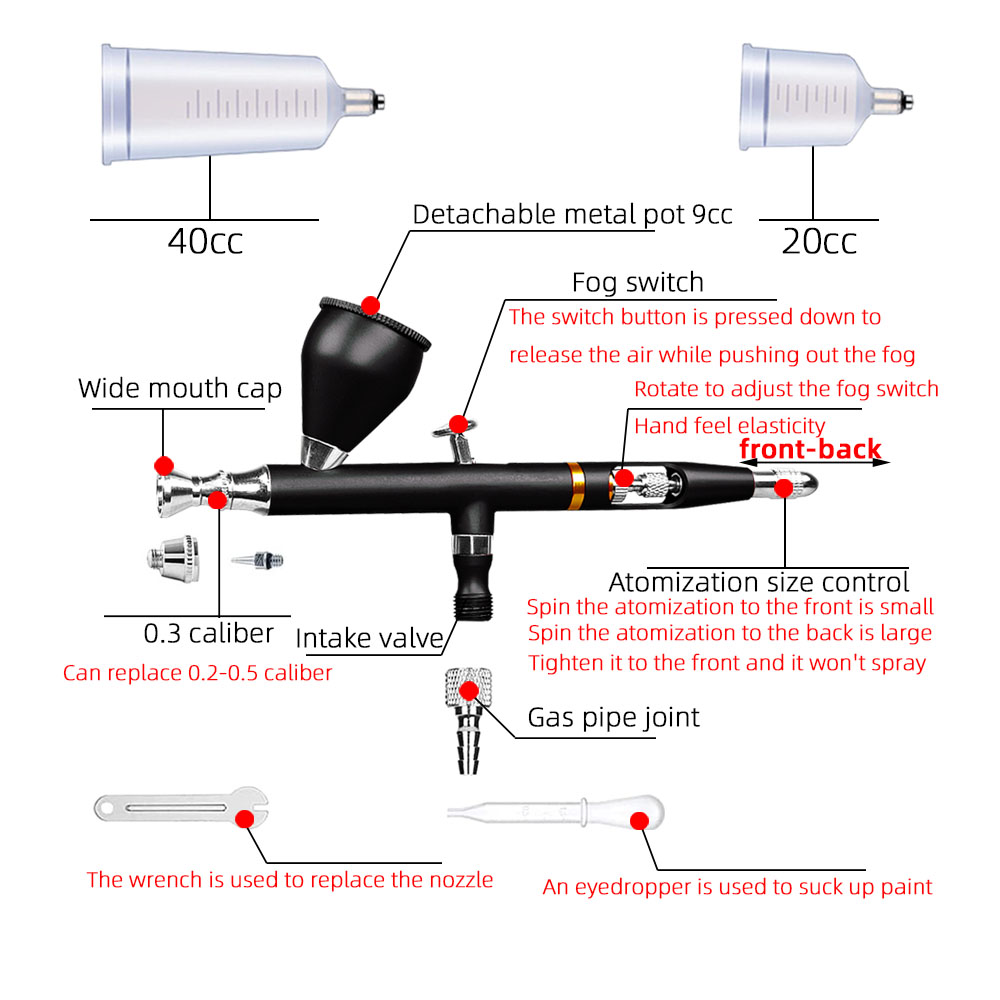 Dual Action Gun Kit 0.2 0.3 0.5 mm Air Gun Sprayer Hose Filter Accessories Nail Tools Tattoo Paint Pastels