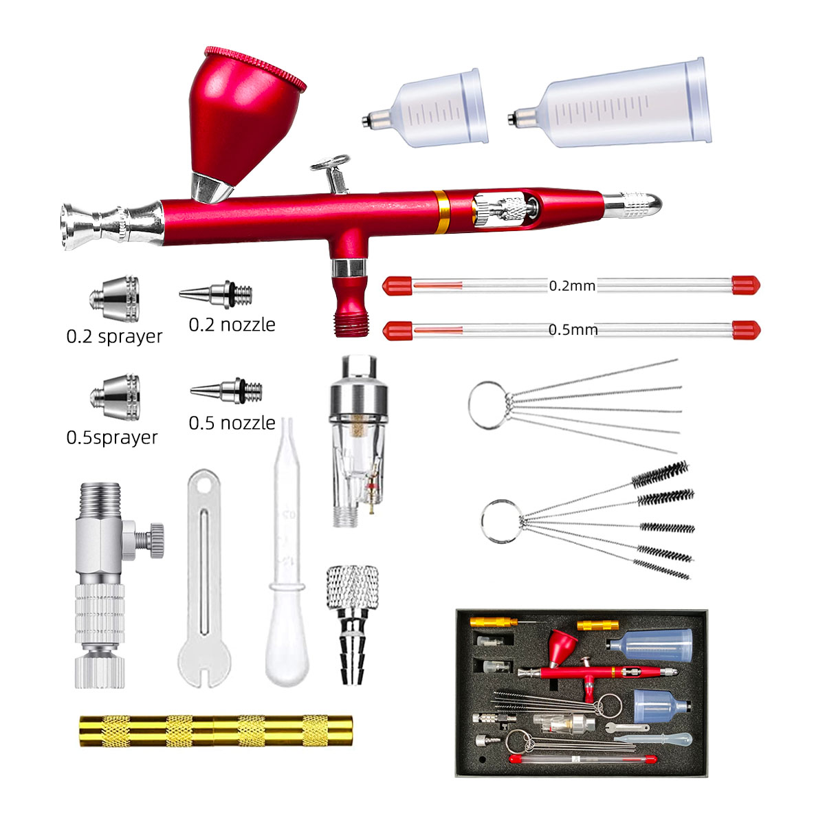 Dual Action Gun Kit 0.2 0.3 0.5 mm Air Gun Sprayer Hose Filter Accessories Nail Tools Tattoo Paint Pastels