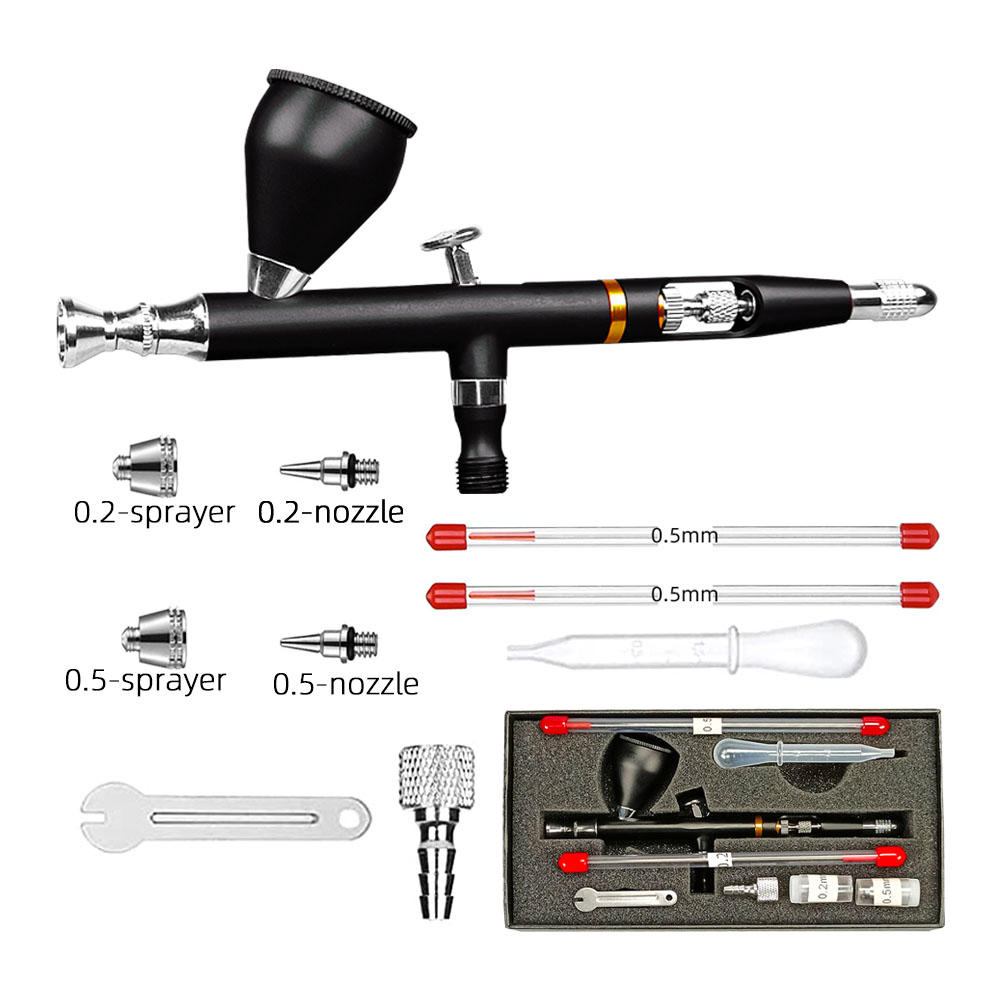 CLK-130- Black - Single pot -3 caliber - Set Mini Double Action Airbrush Nail Polish Airbrush Makeup Set Facial Tattoo A