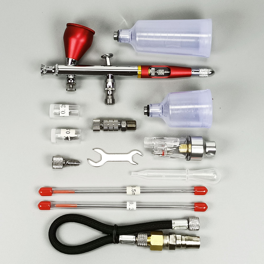 Dual Action Spray Gun Kit 0.2/0.3/0.5mm Spray Gun Nozzle Hose Filter Accessories Nail Art Tools Tattoo Paint Pastels