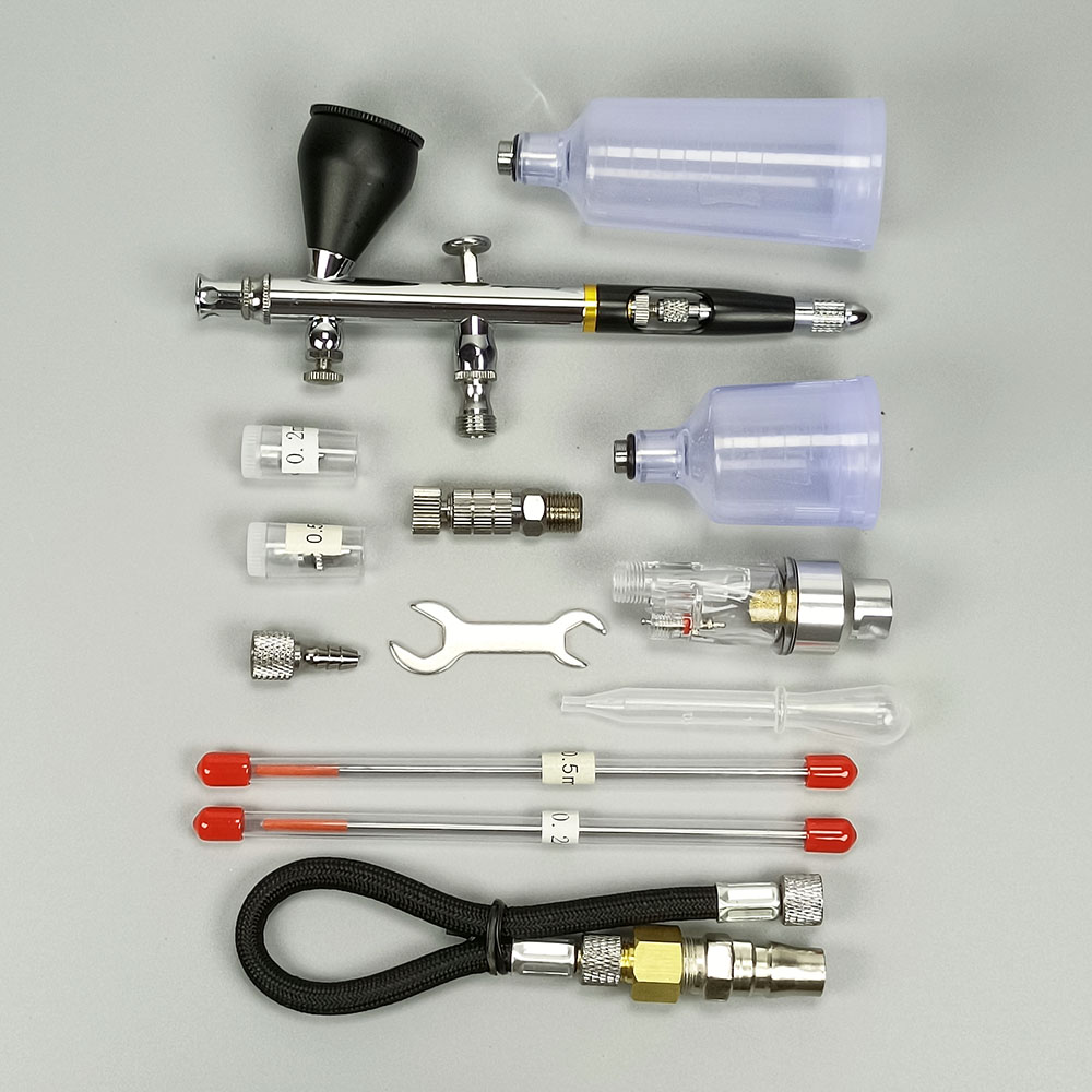 Dual Action Spray Gun Kit 0.2/0.3/0.5mm Spray Gun Nozzle Hose Filter Accessories Nail Art Tools Tattoo Paint Pastels