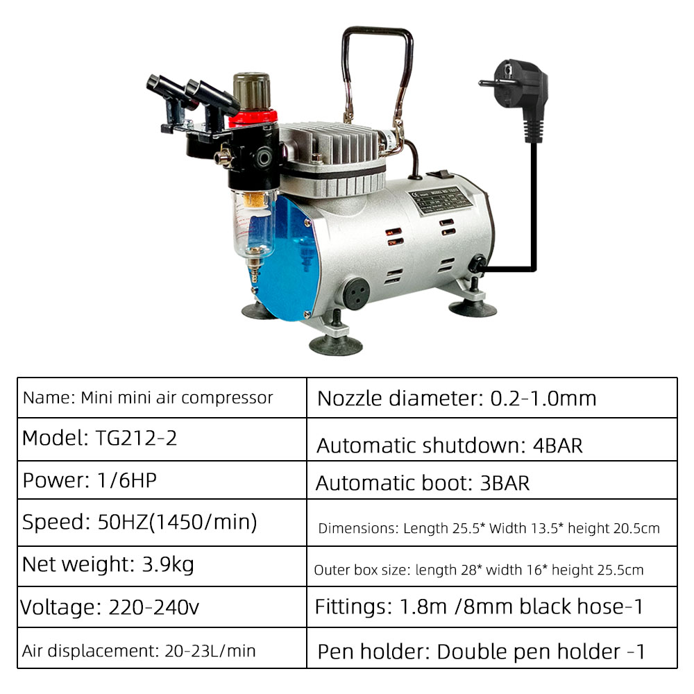 TG212-2 1/8hp Mini air Compressor Airbrush Compressor Decorating air Brush Tattoo Machine