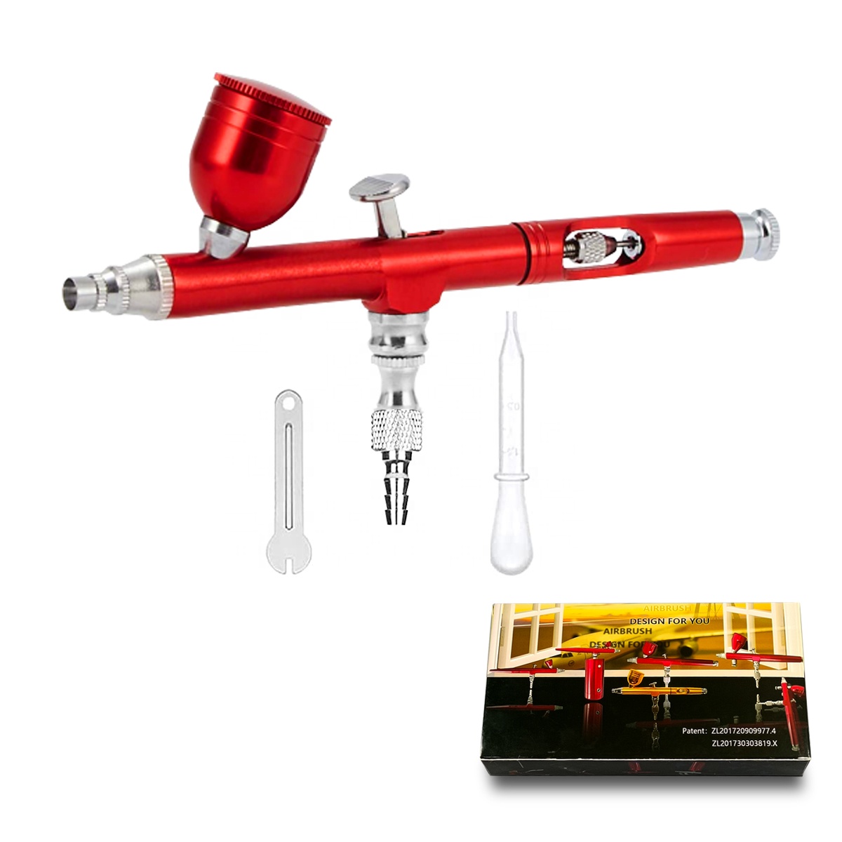 Portable Mini Dual Action Spray Airbrush Pump Pen for Paint Makeup Nail Art Tattoo Cake Toy Model(Red)