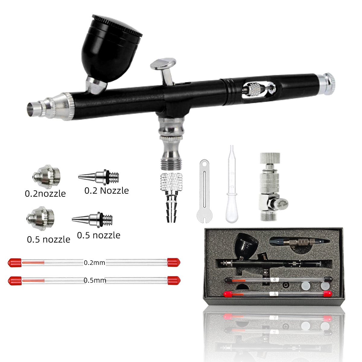 AR130 Airbrush Kit 0.2mm 0.3mm 0.5mm 7cc Double Action Airbrush Tattoo Makeup Commercial Art Cake Decoration Nail Art