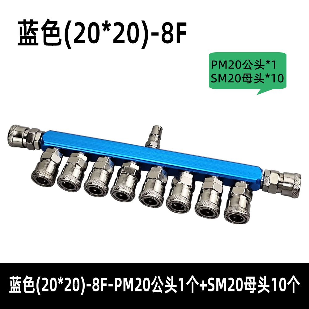 Industrial-Grade 8-Station Air Manifold Kit - Includes 10xSM20 & 1xPM20 Couplers for Multi-Line Setup