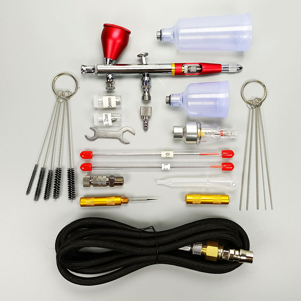 Precision Double Action Spray Gun, 6 ft Hose, 0,2/0,3/0, 5mm Nozzle, Paint Needle, Cake Decoration, Model, Art, Tattoo
