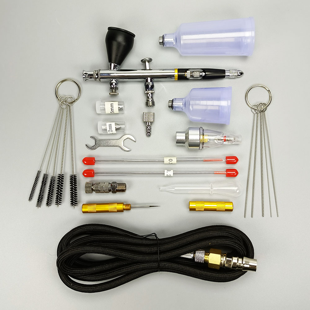 Precision Double Action Spray Gun, 6 ft Hose, 0,2/0,3/0, 5mm Nozzle, Paint Needle, Cake Decoration, Model, Art, Tattoo