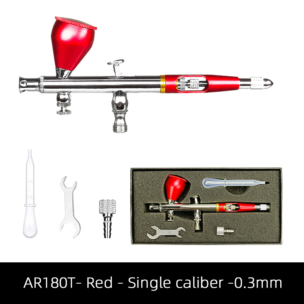 AR180T- Red - Single caliber -0.3mm Double Action Airbrush, Nail Makeup Tool, Body Tattoo, Sprayer, Cake, Toy Model