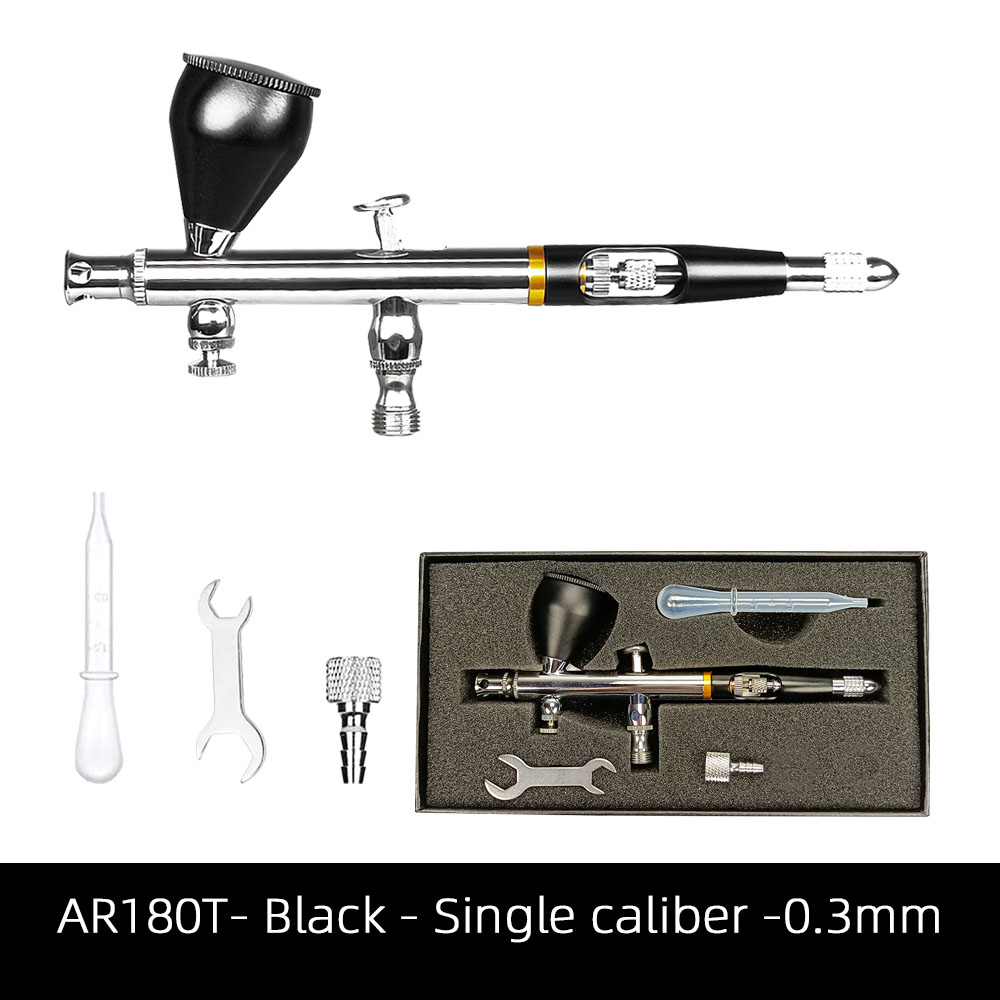 AR180T- Black - Single caliber -0.3mm Double Action Airbrush, Nail Makeup Tool, Body Tattoo, Sprayer, Cake, Toy Model
