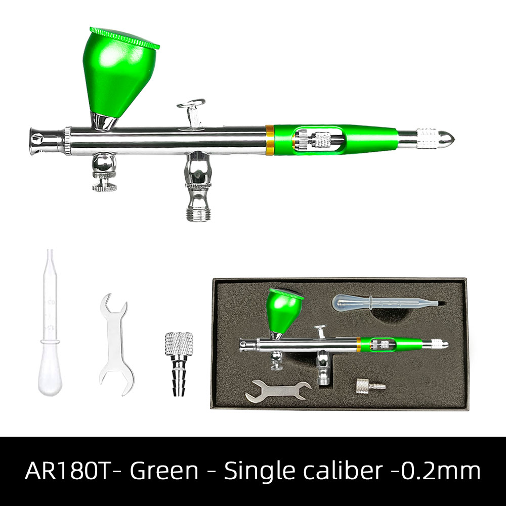 AR180T- Green - Single caliber -0.2mm Double Action Airbrush, Nail Makeup Tool, Body Tattoo, Sprayer, Cake, Toy Model