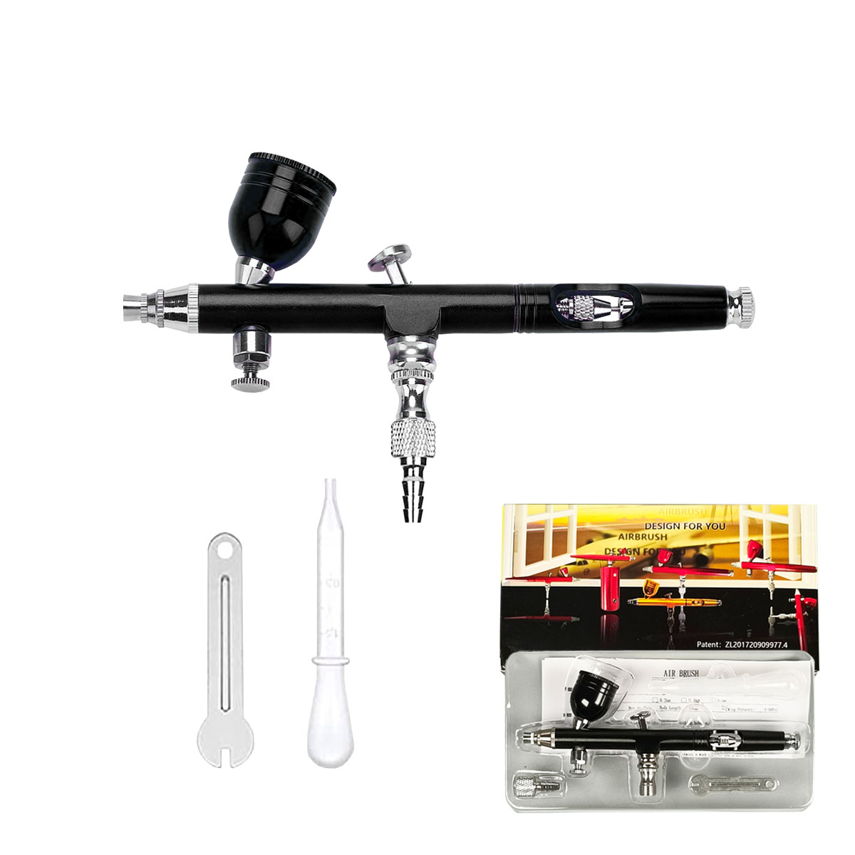 Dual Action Spray Gun Kit, AR-180 Model, 0.3mm, 0.5mm, 7CC, Spray Cup with Spray Gun Connector, Tattoo Model Repair Tool