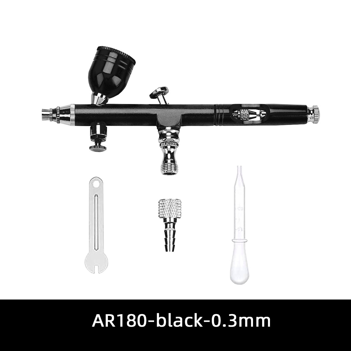 Dual Action Spray Gun Kit, AR180L- Black - Single pot -0.3mm, 7CC, Spray Cup with Spray Gun Connector, Tattoo Model Repa