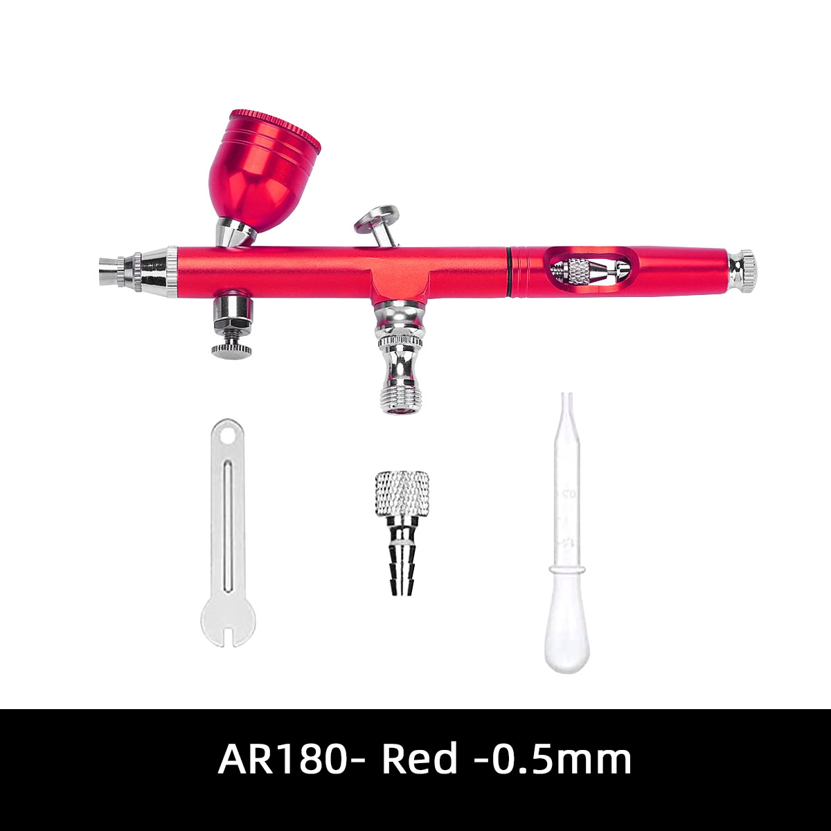 Dual Action Spray Gun Kit, AR180L- Red - Single pot -0.5mm, 7CC, Spray Cup with Spray Gun Connector, Tattoo Model Repair