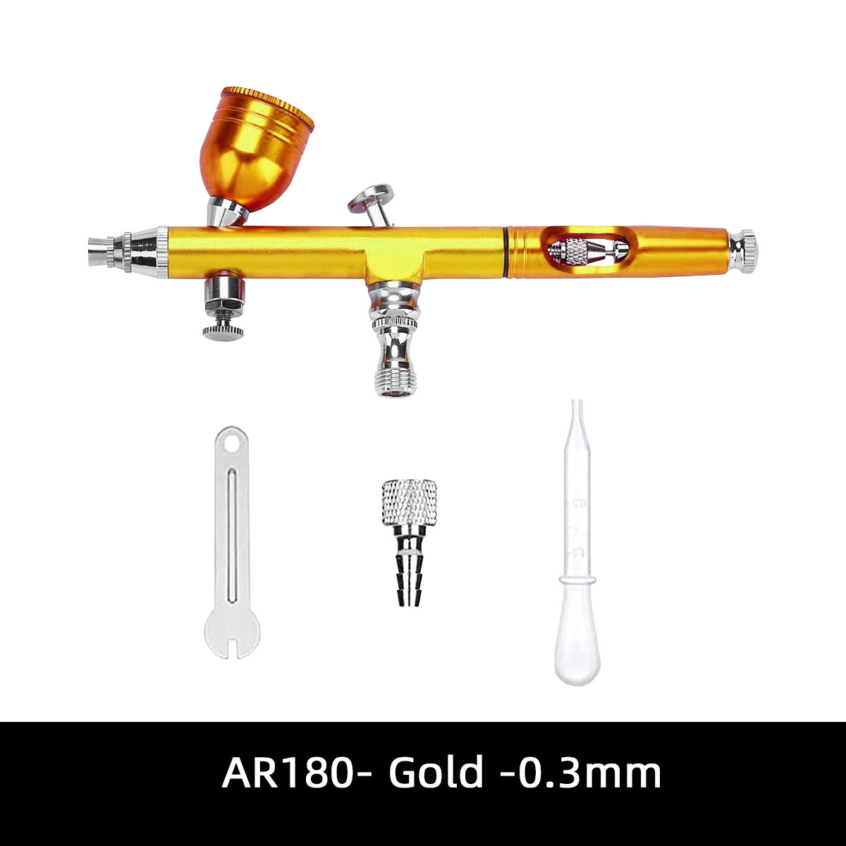 Dual Action Spray Gun Kit, AR180L- Gold - Single pot -0.3mm, 7CC, Spray Cup with Spray Gun Connector, Tattoo Model Repai
