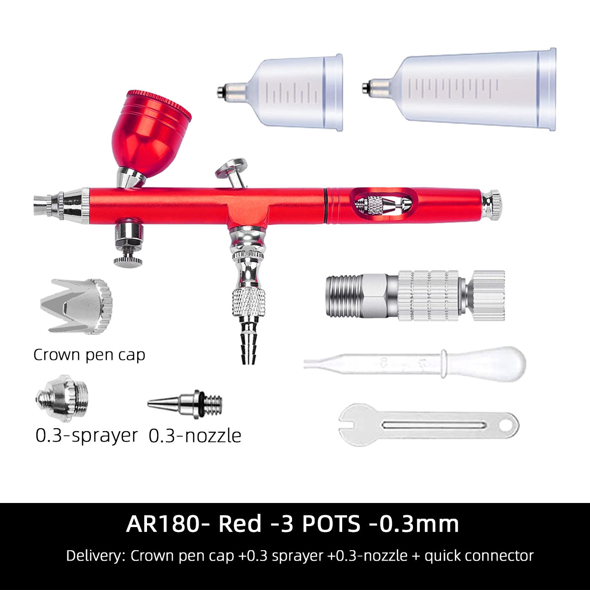 AR180 Set Airbrush Colorful Painting Car Airbrush Artist Model Art Inkjet Pen-Red - Size pot -0.3mm