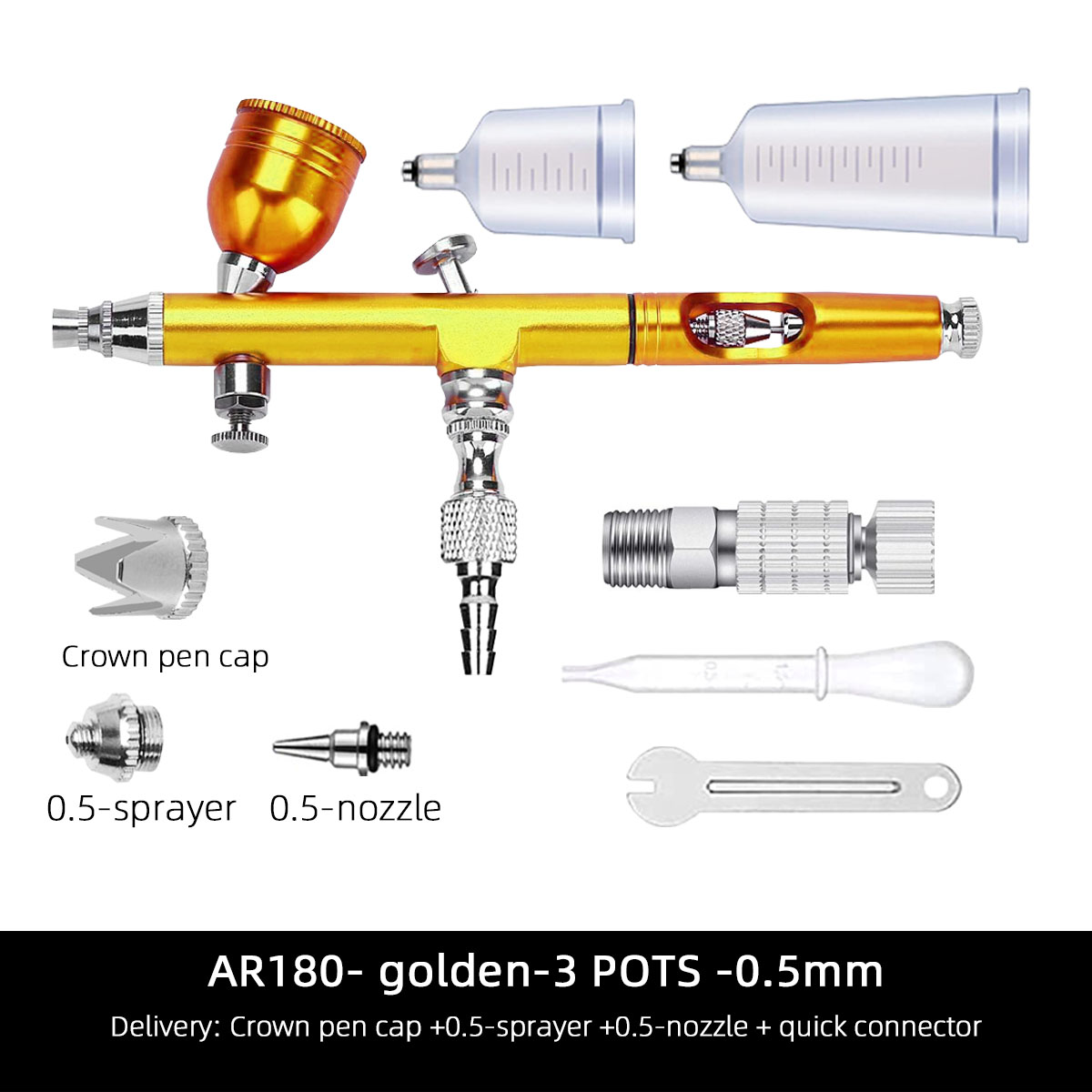 AR180 Set Airbrush Colorful Painting Car Airbrush Artist Model Art Inkjet Pen-Gold - Size pot -0.5mm