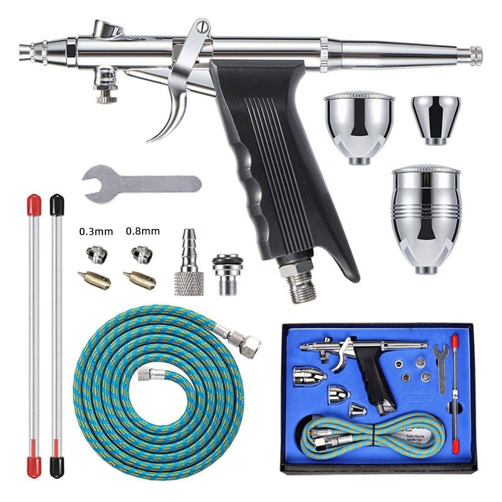 Professional Automotive Two-stroke Airbrush Kit 0.3 0.5 0.8mm Nozzle Accessories Airbrush Model Nail Polish